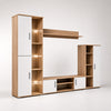 Meuble TV Bibliothèque en bois avec led - Teryn - Chêne & blanc / L260cm / H180cm / L30cm