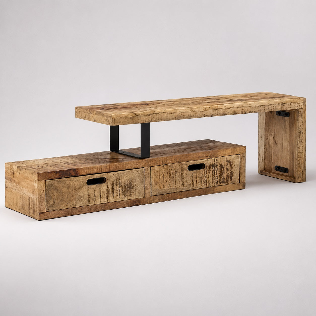 Meuble TV en bois design Java en manguier massif avec finition authentique et industrielle