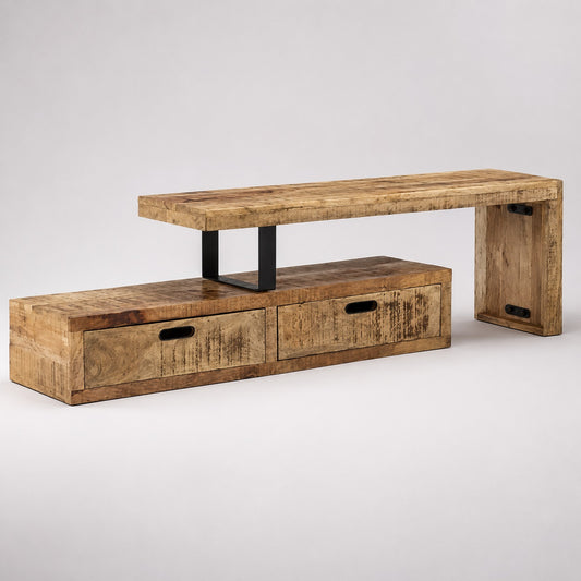 Meuble TV en bois design Java en manguier massif avec finition authentique et industrielle