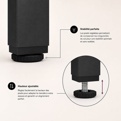 Meuble TV moderne avec rangement doté de pieds réglables pour une stabilité optimale