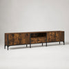 Meuble TV avec rangements en bois - Rokan - Chêne fumé / L200cm / H44cm / L25cm