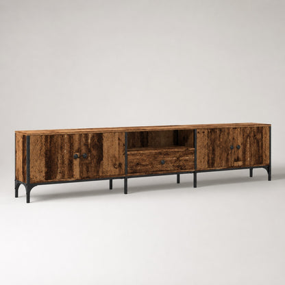 Meuble TV en bois avec rangement finition vieux bois et structure métal style industriel