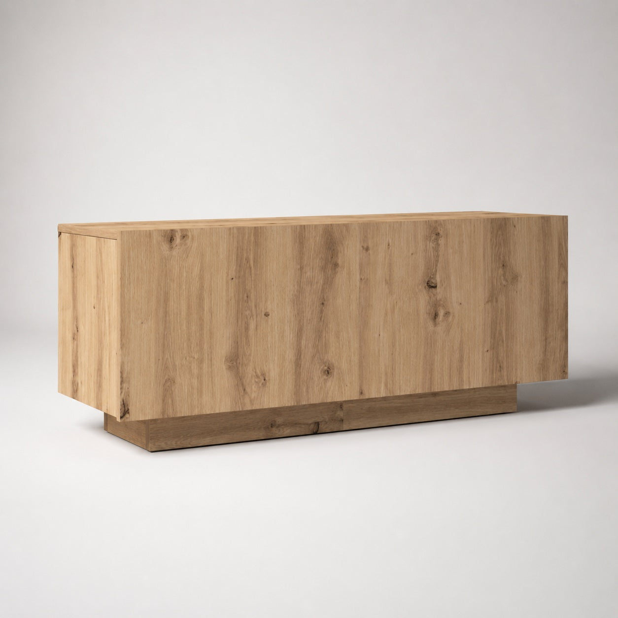 Meuble TV en bois chêne artisanal, meuble TV avec rangement au design moderne et lignes épurées.
