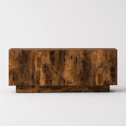 Meuble TV en bois chêne fumé vue de face, meuble TV avec rangement et style raffiné.