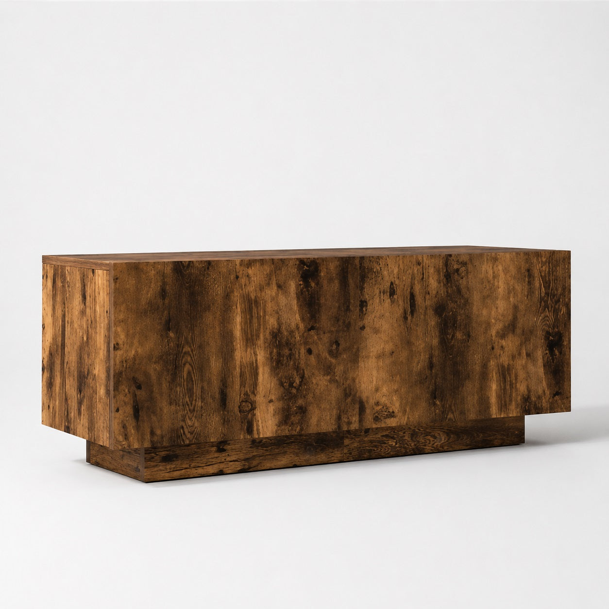 Meuble TV en bois chêne fumé, meuble TV avec rangement au design moderne et élégant.