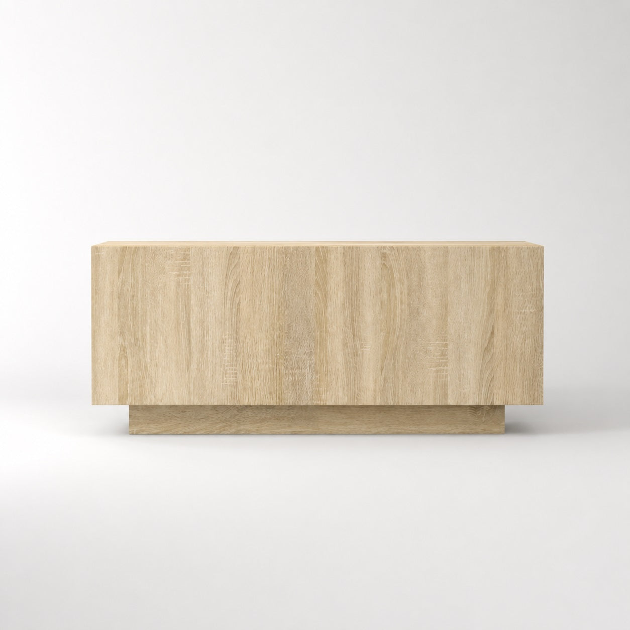 Meuble TV en bois chêne sonoma vue de face, meuble TV avec rangement pour intérieur moderne.