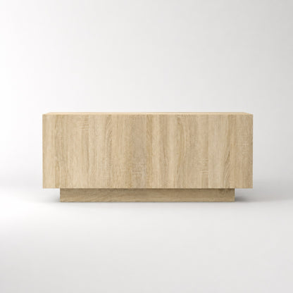 Meuble TV en bois chêne sonoma vue de face, meuble TV avec rangement pour intérieur moderne.