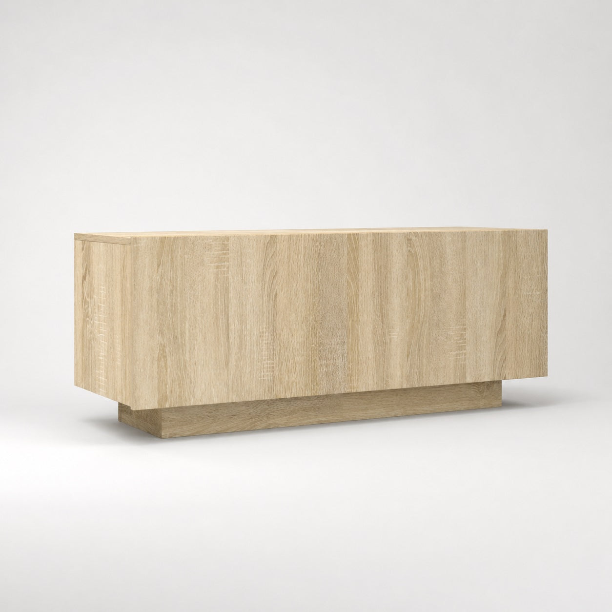 Meuble TV en bois chêne sonoma, meuble TV avec rangement aux finitions claires et modernes.