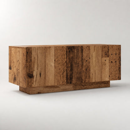Meuble TV en bois effet vieux bois, meuble TV avec rangement au caractère authentique.