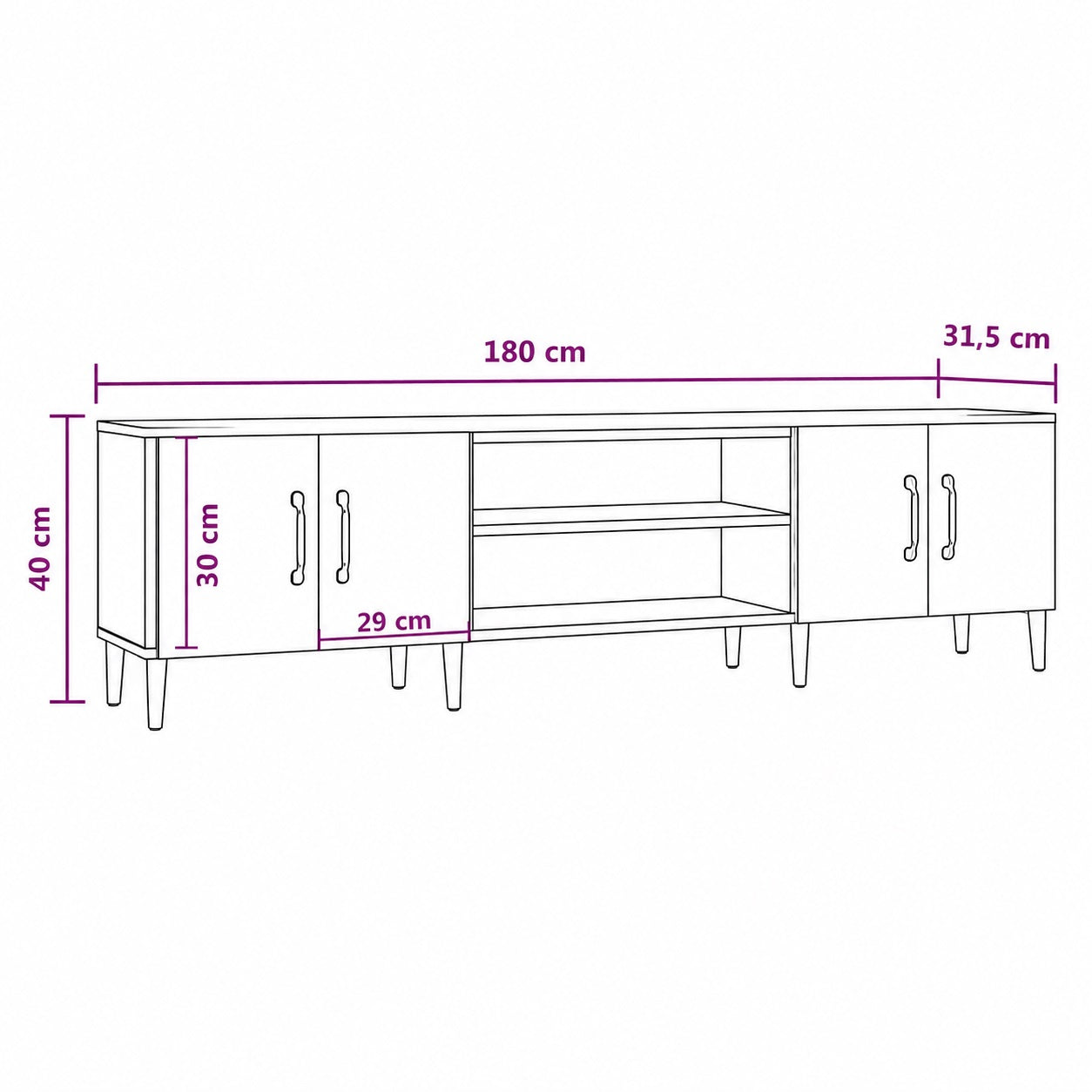 Schéma avec dimensions du meuble tv lynx