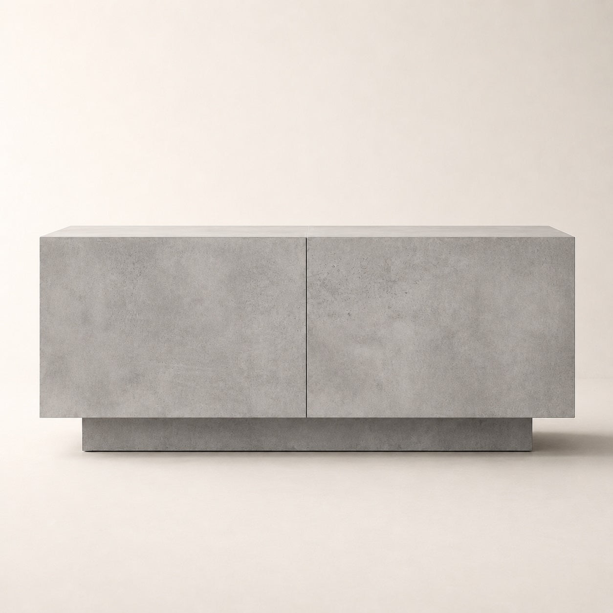 Vue de face d’un meuble TV moderne avec rangement gris et lignes épurées contemporaines