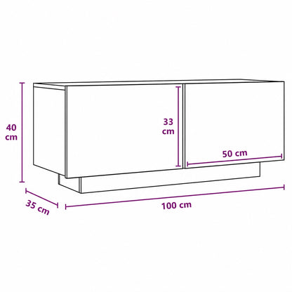 Dimensions du meuble TV moderne avec rangement : 100 cm de large, 40 cm de haut et 35 cm de profondeur