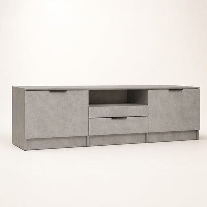 Meuble TV avec rangement effet pierre grise, design moderne avec portes et tiroir central