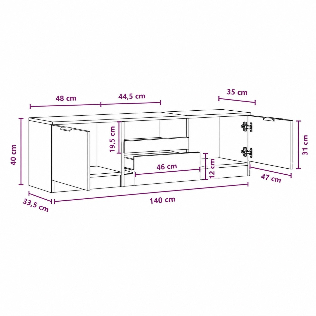 Dimensions en cm du meuble urban
