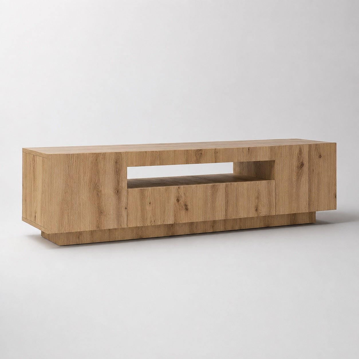 Meuble tv bois moderne avec rangement et led intégré pour salon contemporain chaleureux