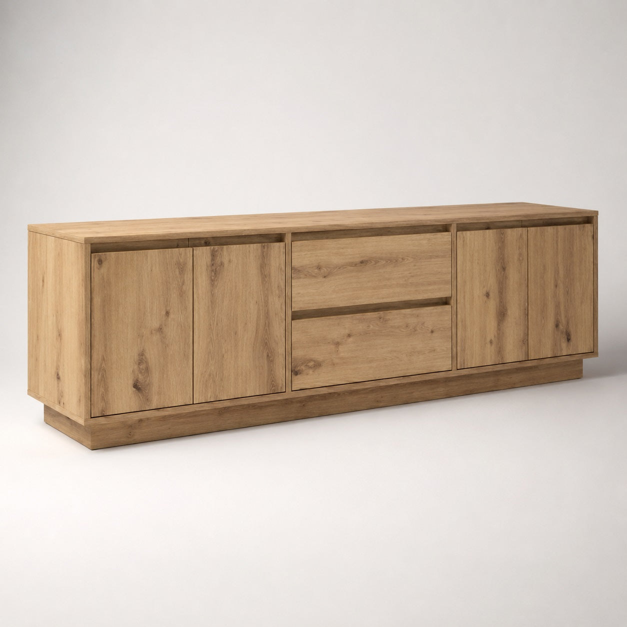 Meuble tv bois moderne avec rangement en finition chêne artisanal et design épuré pour salon contemporain