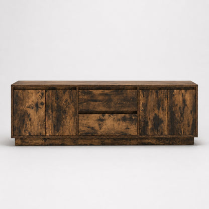 Meuble tv bois avec rangement vue de face finition chêne fumé style moderne industriel