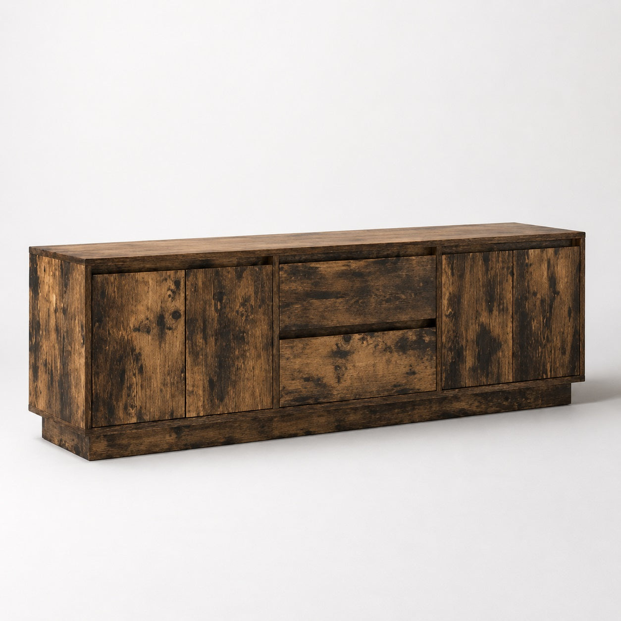 Meuble tv bois avec rangement finition chêne fumé au style industriel et moderne pour salon