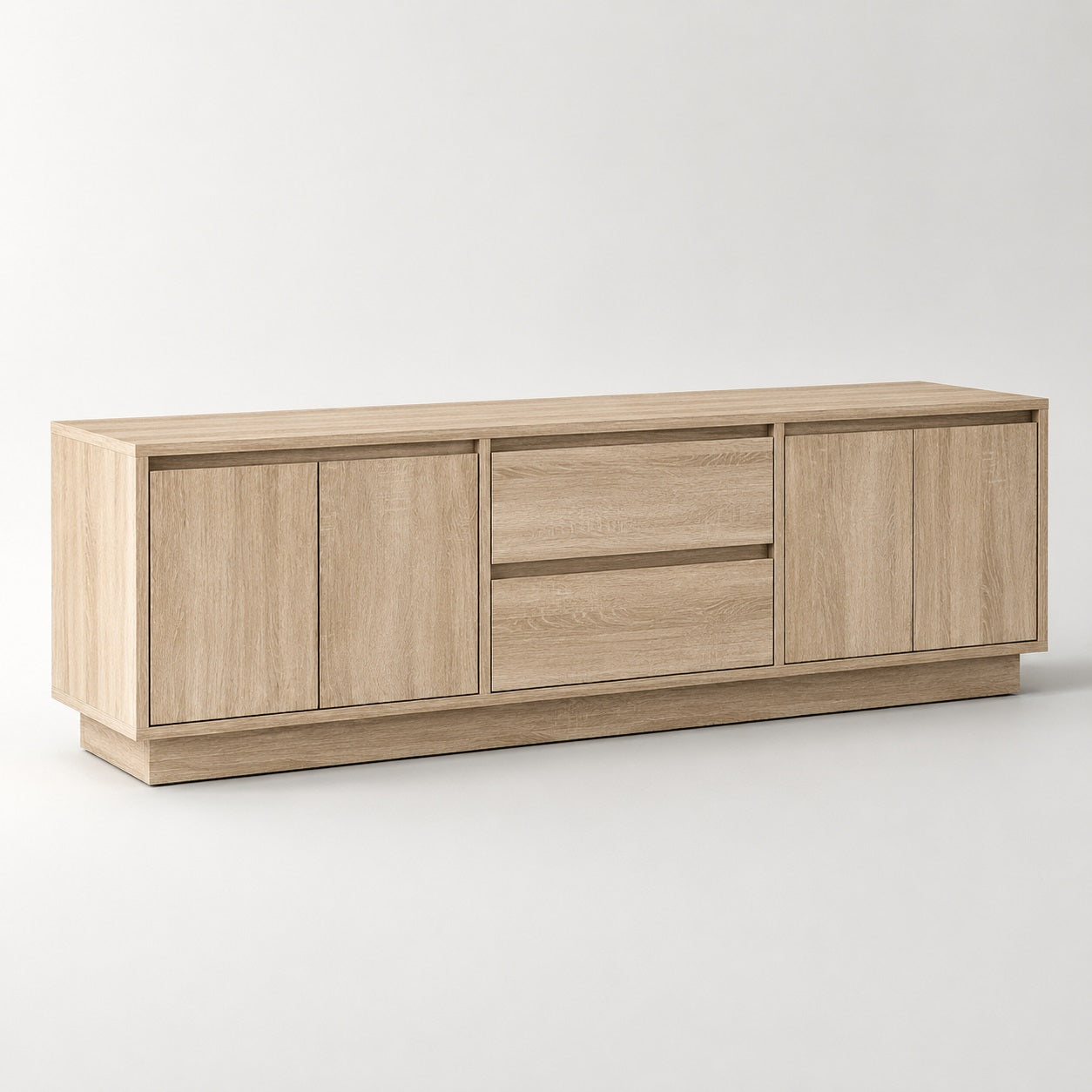 Meuble tv bois avec rangement finition chêne sonoma au design moderne et épuré pour salon