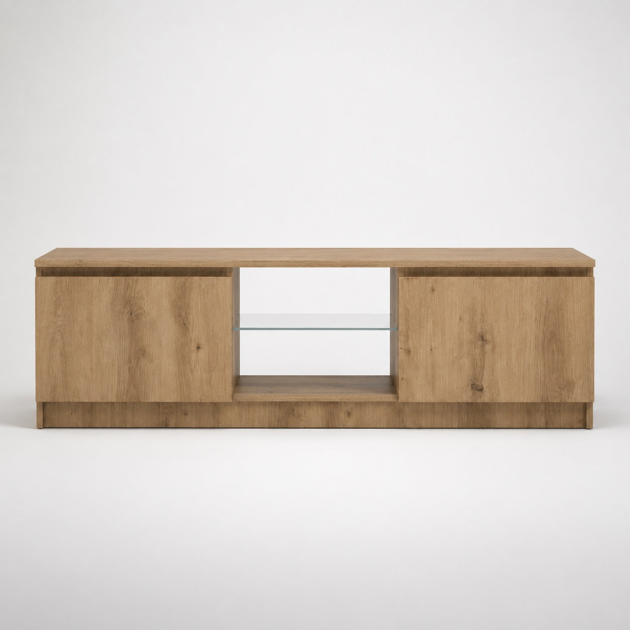 Meuble tv en bois avec rangement spacieux et étagère centrale en verre design moderne minimaliste