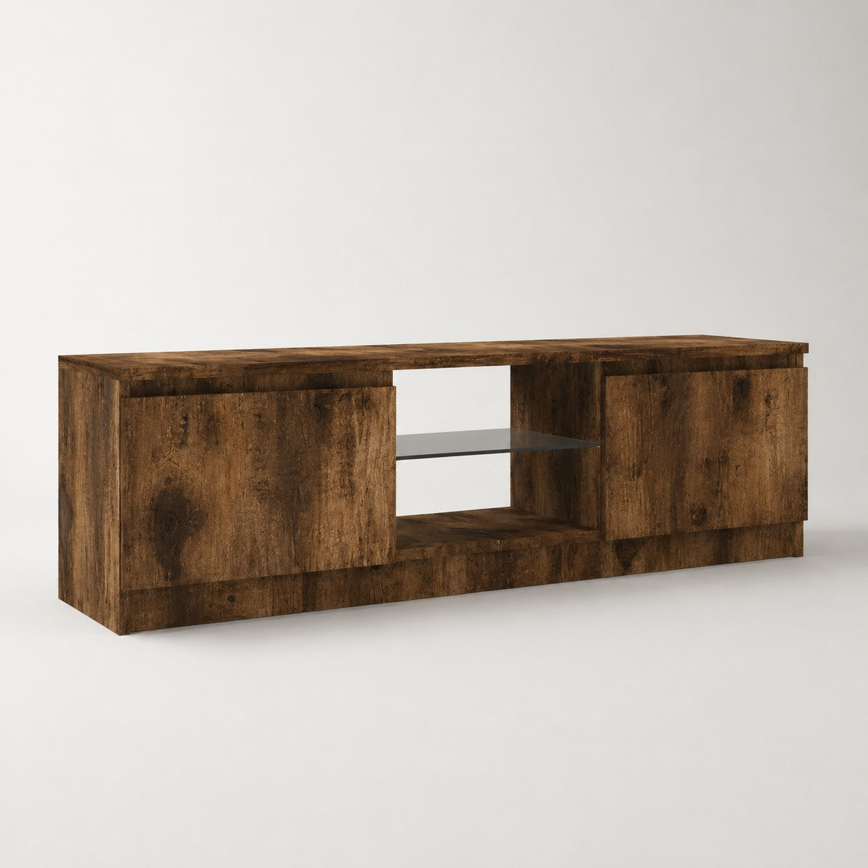 Meuble tv en bois foncé avec rangement intégré et design moderne finition chaleureuse élégante