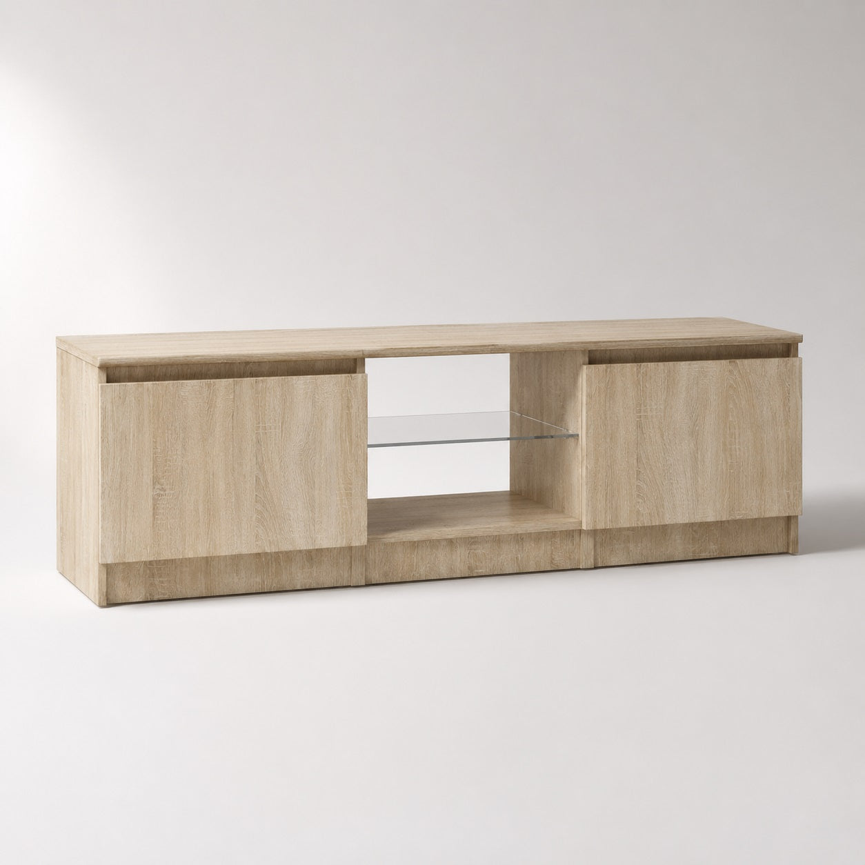 Meuble tv en bois clair avec rangement fermé et design moderne finition chêne sonoma élégant