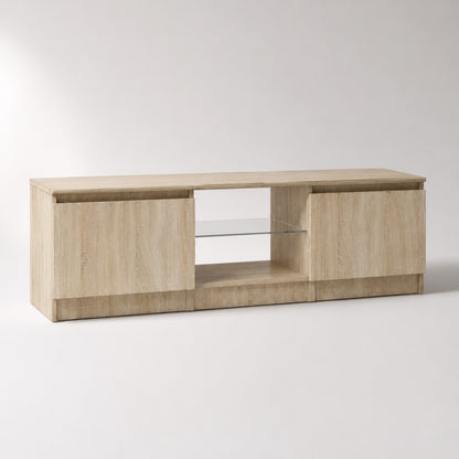 Meuble tv en bois clair avec rangement fermé et design moderne finition chêne sonoma élégant
