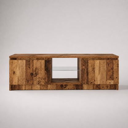 Meuble tv en bois rustique avec rangement intégré et étagère centrale design vintage moderne
