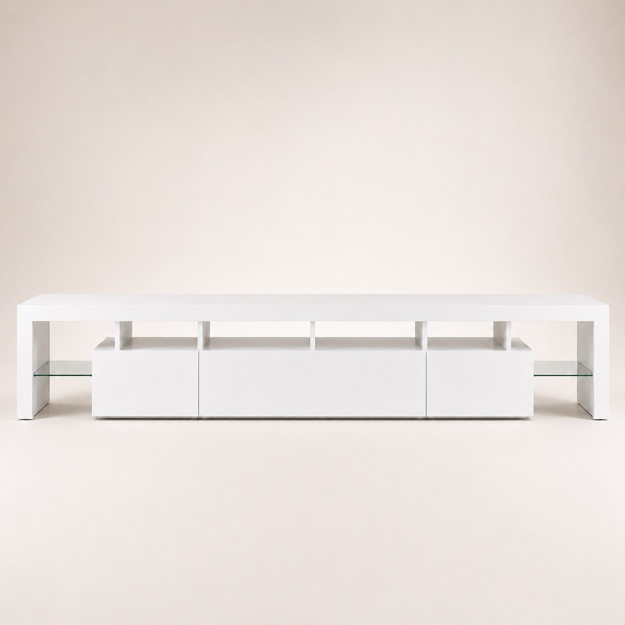 Meuble TV moderne blanc avec rangement design épuré vue de face