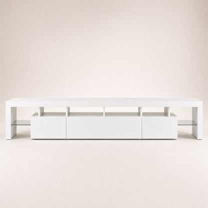 Meuble TV moderne blanc avec rangement design épuré vue de face