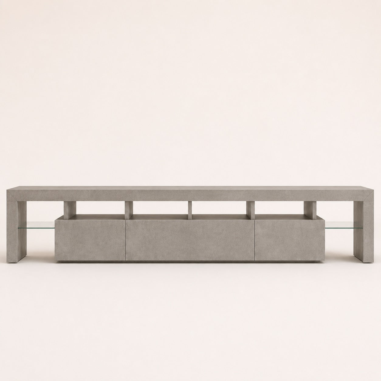 Meuble TV moderne avec rangement gris effet pierre vue de face minimaliste