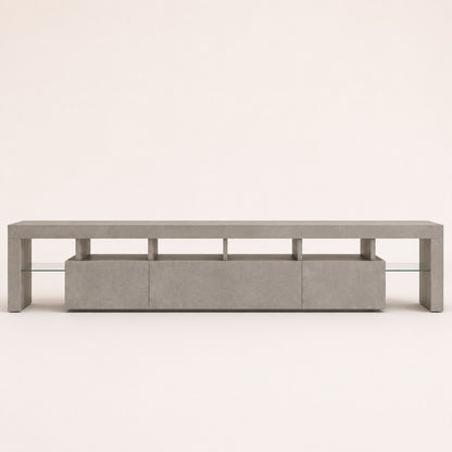 Meuble TV moderne avec rangement gris effet pierre vue de face minimaliste
