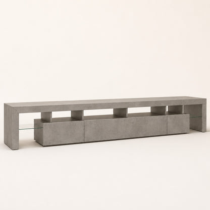 Meuble TV moderne gris avec rangement et étagères en verre design contemporain