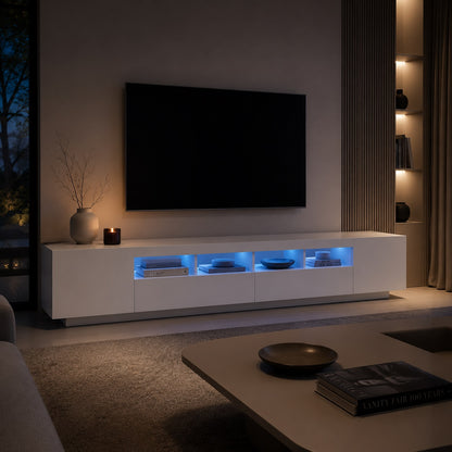 Meuble TV moderne avec LED bleue dans un salon élégant au design contemporain