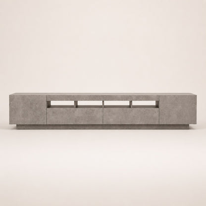Meuble TV moderne gris avec LED, niches ouvertes et grands espaces de rangement