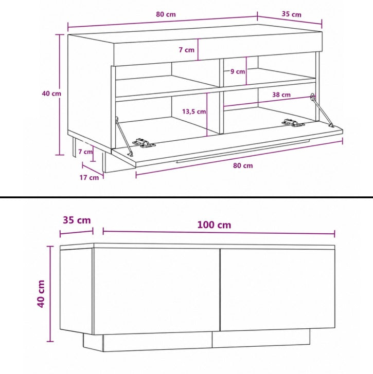 Dimensions du meuble TV moderne avec LED, rangements pratiques et conception fonctionnelle