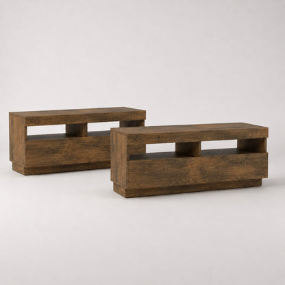 Modules du meuble TV en bois modulable avec design moderne et finition chêne fumé