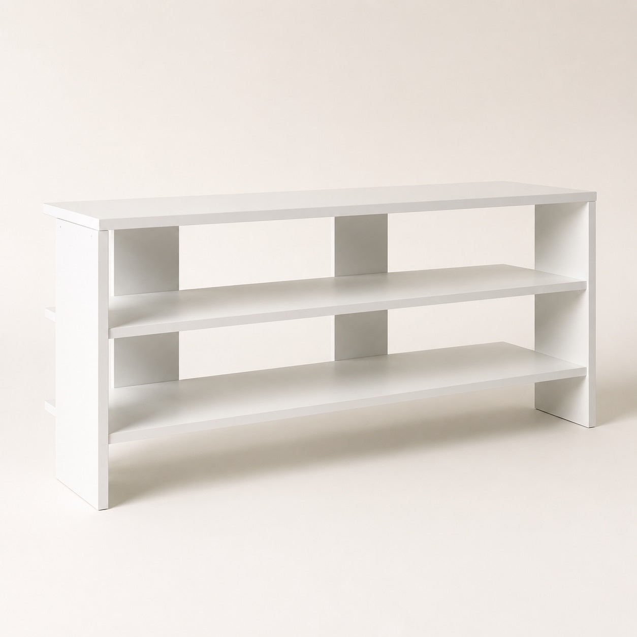 Meuble TV d'angle moderne blanc avec étagères ouvertes pour rangement multimédia élégant et gain de place