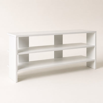 Meuble TV d'angle moderne blanc avec étagères ouvertes pour rangement multimédia élégant et gain de place