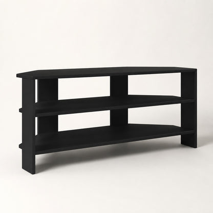Meuble TV d'angle moderne noir avec design minimaliste et espaces de rangement ouverts pour salon élégant