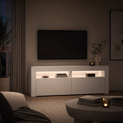 Meuble TV avec LED blanc en ambiance chaleureuse, meuble TV moderne élégant pour intérieur contemporain