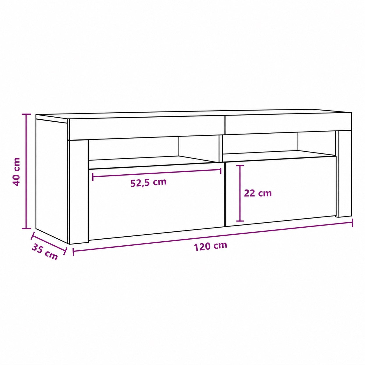 schéma avec dimensions du meuble tv eiko