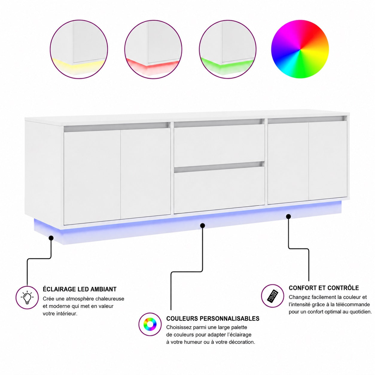 Meuble tv moderne avec rangement LED multicolore presentation