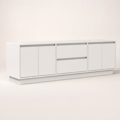 Meuble tv moderne blanc avec rangement intégré et tiroirs spacieux design minimaliste
