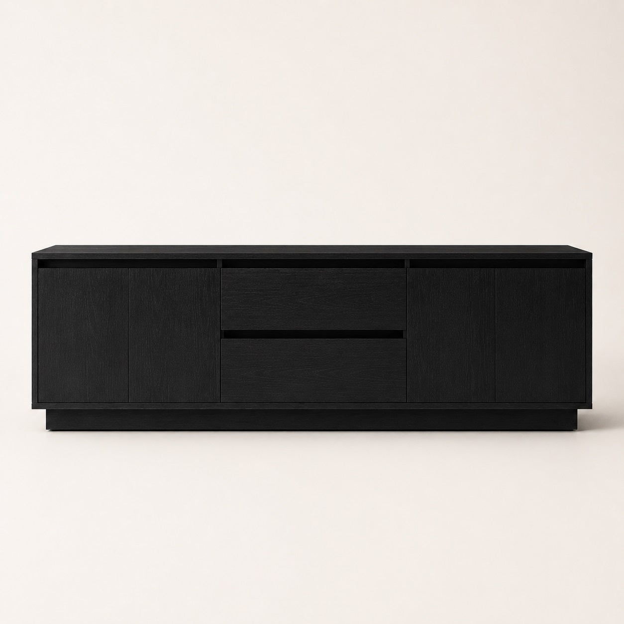 Meuble tv moderne noir avec rangement fermé et tiroirs spacieux design épuré