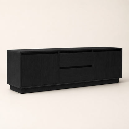 Meuble tv moderne noir avec rangement intégré et design minimaliste contemporain