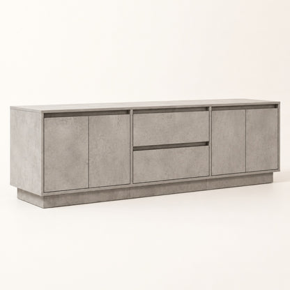 Meuble tv avec rangement gris dans un salon contemporain chaleureux et raffiné