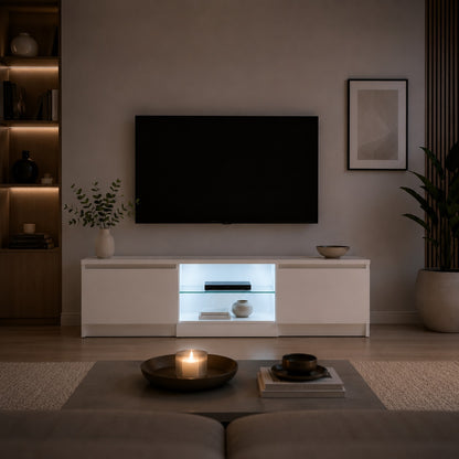 Meuble tv moderne blanc avec rangement fermé et design minimaliste élégant