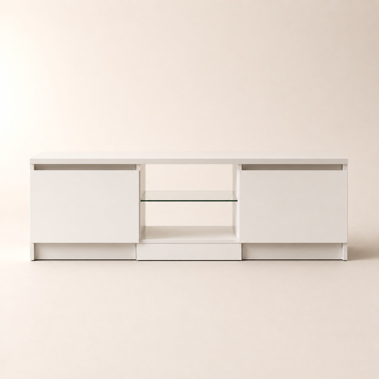 Meuble tv moderne compact avec rangement fermé et niche multimédia blanche