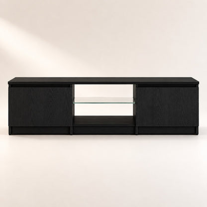 Meuble tv avec rangement noir moderne et niche centrale en verre trempé